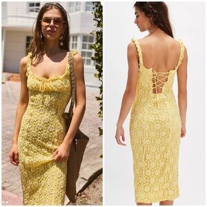 Free People Yellow Lace Midi Dress